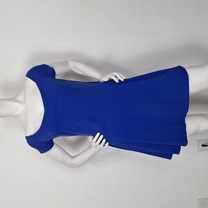 New Look Blue Scoop Neck Contemporary Coastal Pullover Skater Mini Dress Size 16